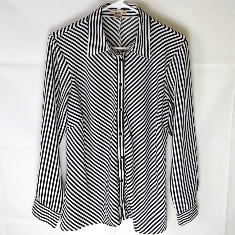 Notations Striped Button-Down Shirt Top Womens M Elegant Cocktail Casual Office